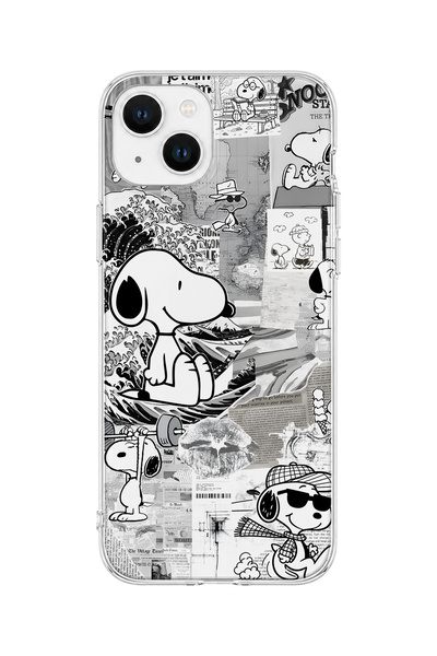 iPhone 15 Plus Uyumlu Snoopy Desenli Şeffaf Telefon Kılıfı
