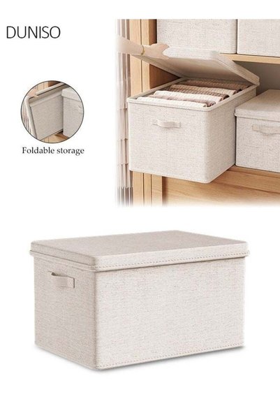 Generic Fabric Storage Bins with Lids, Foldable Cotton Linen Storage Boxes wi...