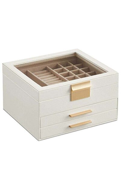 Generic SONGMICS Jewellery Box with Glass Lid, 3-Layer Jewellery Organiser wi...