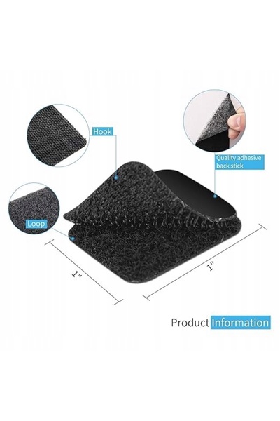 NO BRAND Bandă adezivă Velcro 25 x 25 mm neagră 48 bucăți