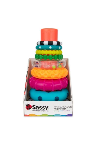 SASSY Jucărie senzorială tip puzzle cu inele de stivuit, 9 piese, pentru copii