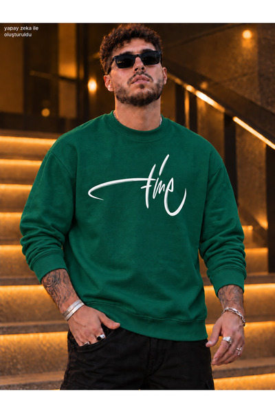 caddekombin Men's White Time Signature Printed Crew Neck Casual Regular Fit S...