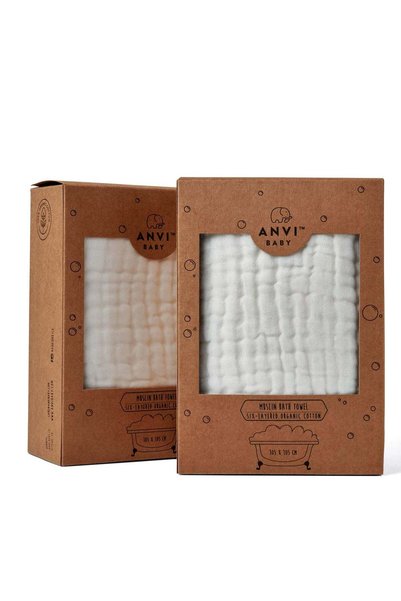 Generic Set of 2 Organic Muslin Bath Towel- White Lotus105x105cms