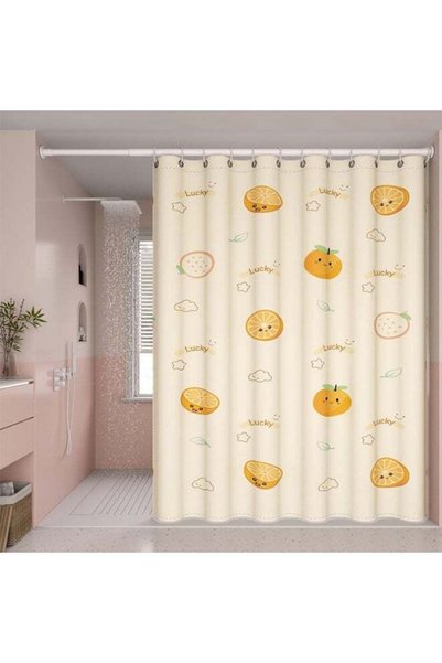 Generic Orange Pattern Shower Curtain with 10 Hooks, 120x180 cm, Polyester Fa...