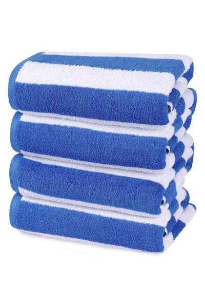 Generic Pack of 4 Beach Towels 30x60 Inch Cabana Stripe Pool Towels 100% Cott...