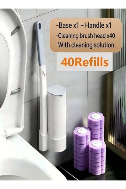 Generic Disposable Toilet Brush Set with 40Refills, Wall-Mounted Bathroom Cle...