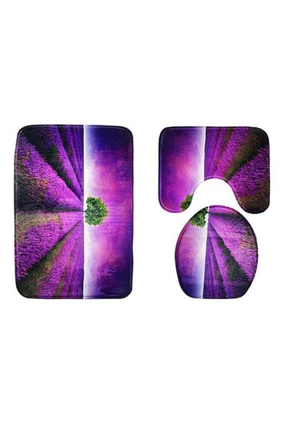 Generic 3-Piece Toilet Mat Set Purple/Green