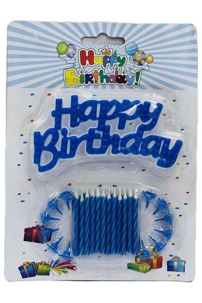 Generic 24 Pcs Birthday Candles With Happy Birthday Cake Topper-Blue