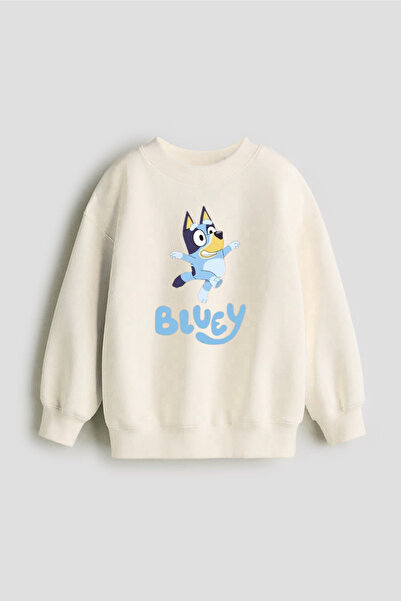 Bluey Baskılı Çocuk Sweatshirt Unisex 4-14 Yaş