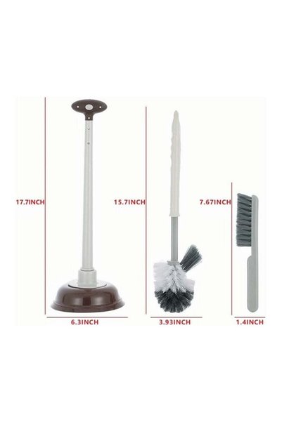 Generic 3in1 Bathroom Cleaning Set with Toilet Plunger and Brush Heavy Duty M...