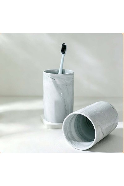 Generic Ceramic 300ml Bathroom Tumbler Cup, Grey Marbled Toothbrush Holder