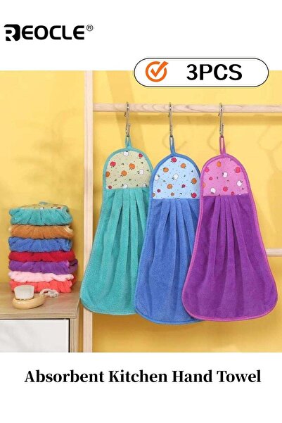Generic 3pcs Absorbent Kitchen Hand Towels Plain Thickened Hanging Design Eas...
