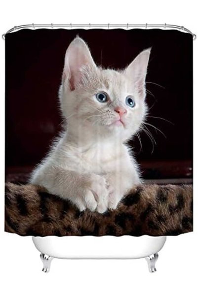 Generic Charming 3D Cat Print Waterproof Shower Curtain with Hooks - 150x180C...