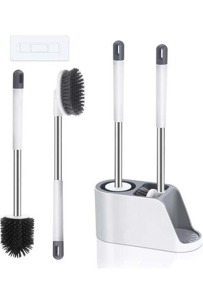 Generic Silicone Toilet Brush with Holder Set Free Stand Sleek Toilet Cleaner...