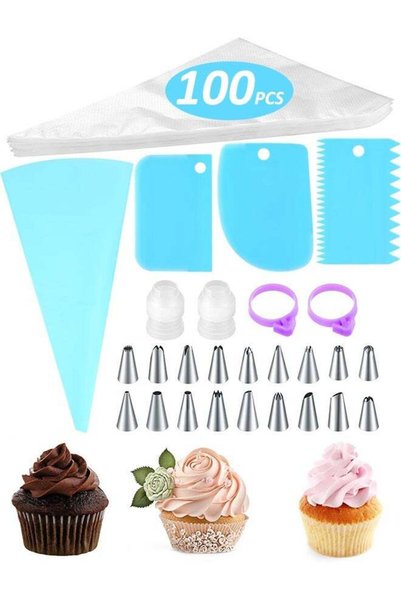 Generic 126 Pcs Professional Piping Bags and Tips Set,100 Pocket Bags & 18 Mu...