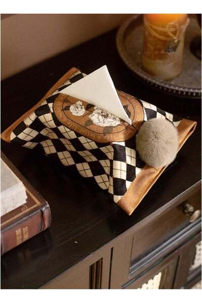 Generic 2 pieces Short Plush Retro Light Luxury Checkerboard Tissue Storage B...