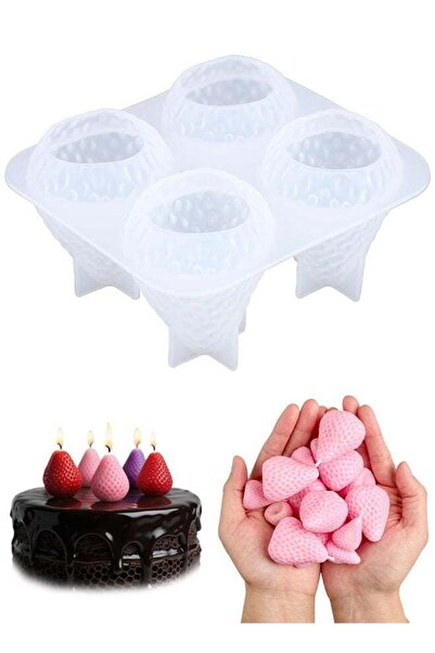 Generic 4 Cavity 3D Strawberry Silicone Mold, Non-Stick Baking Mold for Eid C...