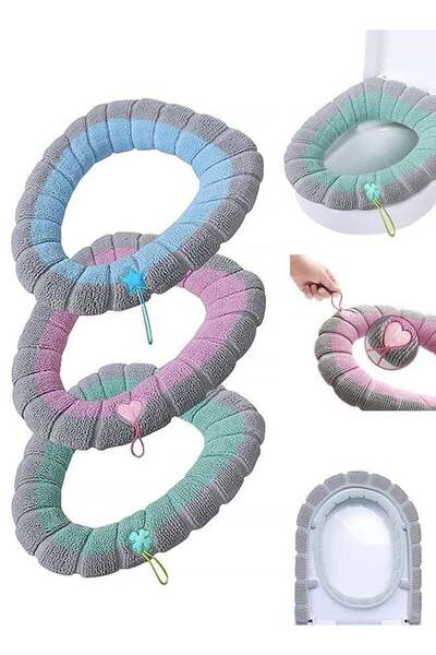 Generic 3PCS Winter Bathroom Soft Toilet Seat Cover Pad with Hanging Loop Toi...