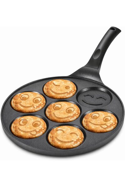 Generic Nonstick Smiling Face Pancake Pan with 7 Holes - Mini Breakfast Maker