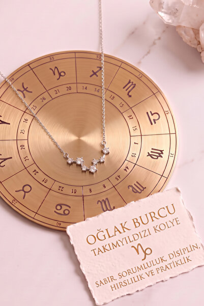 AURRARİ Gümüş Kaplama Yıldız Haritası Oğlak Burçu Taurus Çelik Kolye