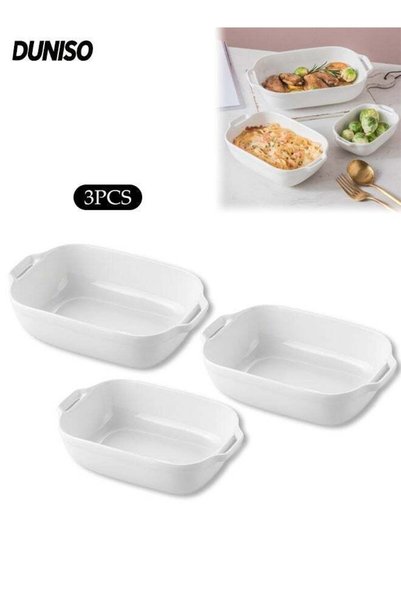Generic 3Pcs Ceramic Baking Tray,Baking Dish with Double Handle,Double Ear Ve...