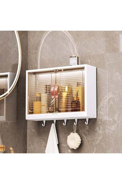 Generic Wall Mounted Makeup Organizer, Large Capacity Dustproof Wall Storage ...