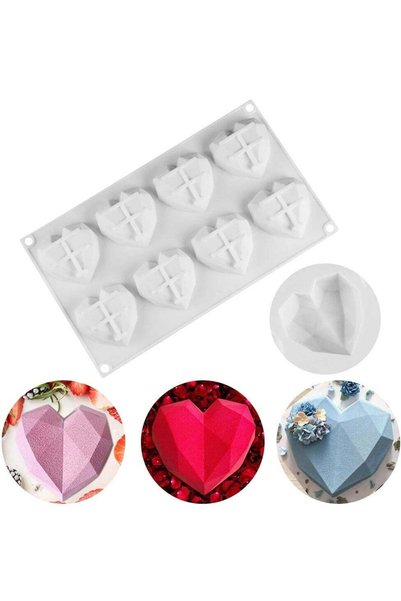 Generic Cake Mold 8 Cavity Diamond Heart Shaped Cake Chocolate Silicone Mold ...