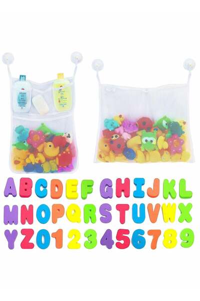 Generic 2 x Mesh Bath Toy Organizer + 4 Ultra Strong Hooks + 36 Bath Letters ...