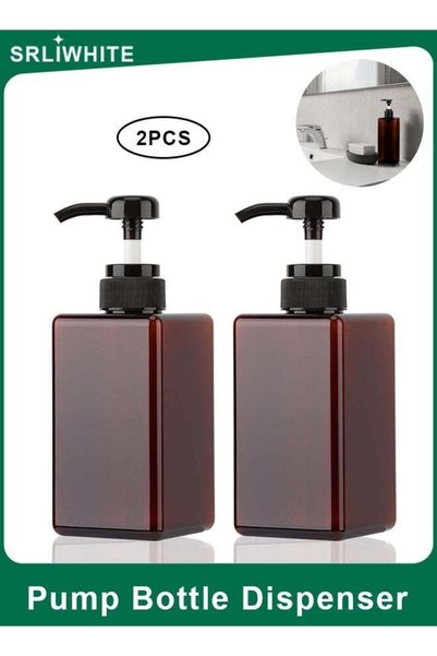 Generic 2-Pack Square Amber Pump Bottle Dispensers, Refillable PETG Lotion or...