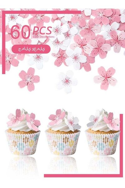 Generic 60 Pcs Edible Cherry Blossoms Cupcake Toppers, Edible Wafer Paper Cup...