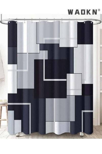 Generic Black Fabric Shower Curtain - Geometric Water Repellent Shower Curtai...