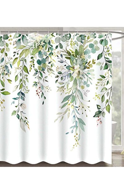 Generic Green Eucalyptus Shower Curtain Watercolor Floral Plant Leaf Shower C...