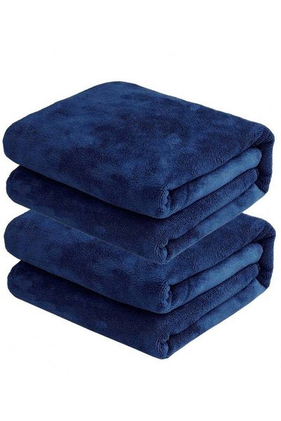 Generic 2-Piece Microfiber Bath Sheet Navy Blue 80x160cm Soft and Durable Mic...