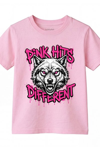 Funkaar Pink Hits Different Wolf Kids T-Shirt – Unisex Cotton Tee