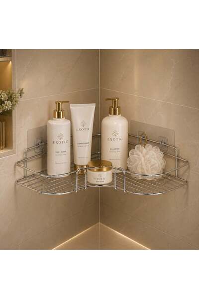 Generic Dunekart Stainless Steel Corner Wall Rack with Self-Adhesive Design, ...
