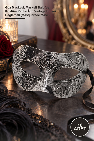 Yenilig 10 Pieces Venetian Silver Antique Mask – Eye Mask, Vintage Unisex Mas...