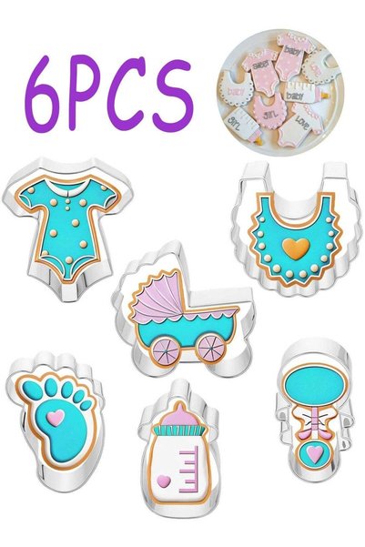 Generic 6Pcs Stainless Steel Baby Shower Cookie Cutter Set, Rattle Bottle Bib...