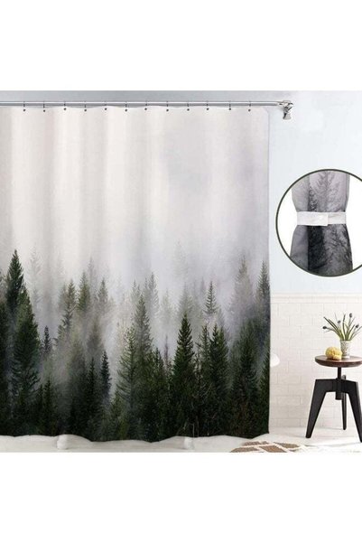 Generic Misty Forest Shower Curtain with Storage Belt, Waterproof Fantasy Tre...