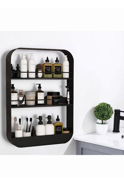 Generic 3-Layer Sturdy Wall Mounted Bathroom Shelf Shower Shelf Black