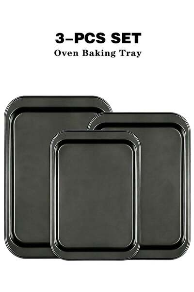 Generic 3-PCS Carbon Steel Baking Tray Set, Nonstick Oven Baking Pan,Heavy Du...