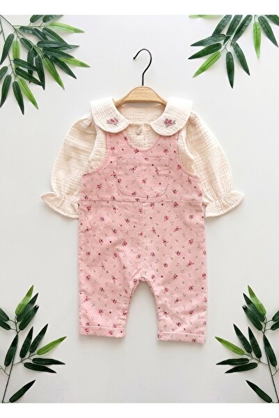Valia Baby Çıtır Çiçek Salopetli Müslin Gömlekli Kız Bebek 2’li Takım