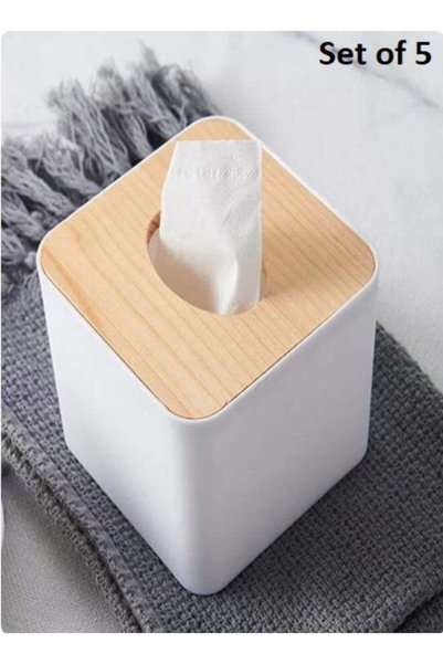 Generic Set of 5 Modern Square Tissue Box Covers – White Minimalist Facial Ti...