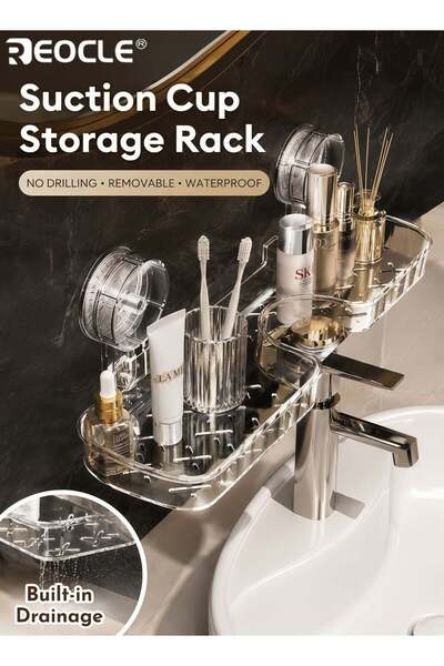 Generic Suction Cup Wall Shelf with Multi Compartment Design and No Drill Ins...