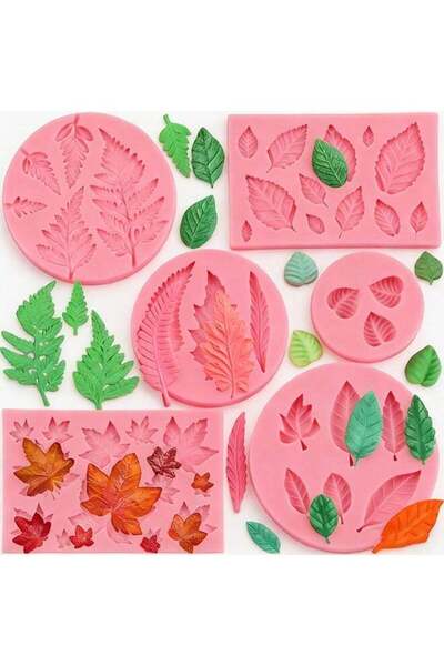 Generic Leaf Silicone Mold Set of 6, including Maple Leaf, Rose Leaf, and Fer...
