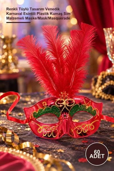 Yenilig 60 Pcs Venetian Party Mask – Colorful Feathered Design Inspired by Ve...
