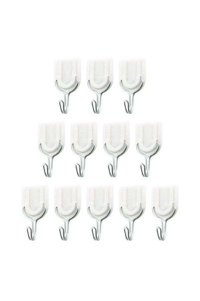 Generic Duravel 12Pcs Hooks Sticky Wall Hooks Self-Adhesive Metal Hook Strip for Kitchen, Bathroom & Home,H