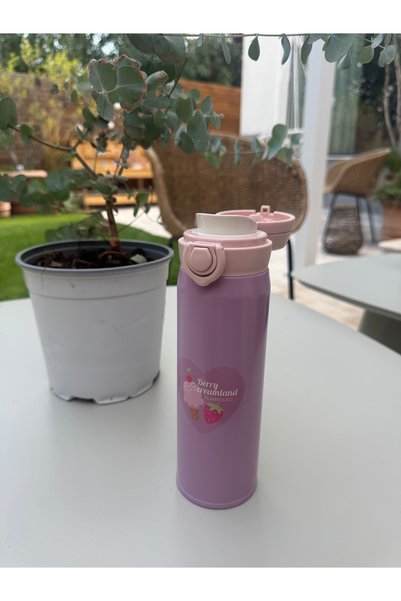 Flamingueo Termos pentru copii, din oțel inoxidabil, 480 ml, cu pai moale și orificiu de băut