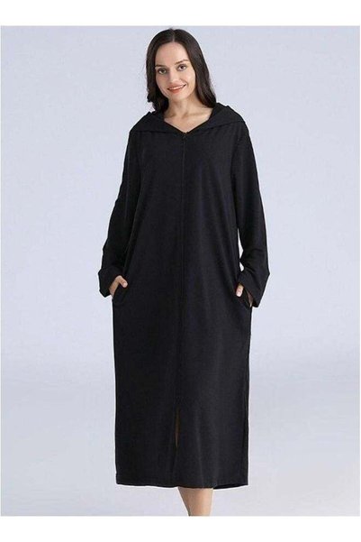 Generic Long zip-up bathrobe with hood, perfect for vacations by the sea, and...