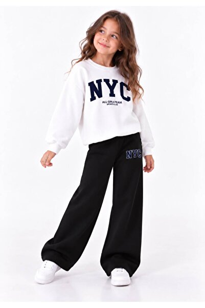 MORNİNG KİDS Kız Çocuk Beyaz NYC Baskılı Bisiklet Yaka Sweatshirt- Siyah Nyc ...