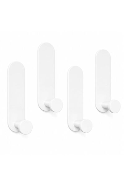 Generic JS Self-Adhesive White Hooks - 4 Pack, Stainless Steel No Drill Hook ...